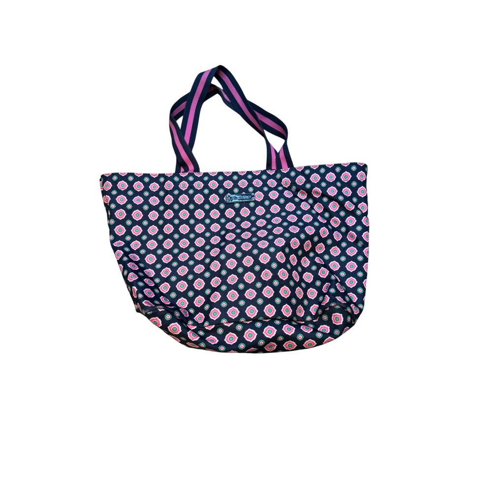 Vintage Vera Bradley Tote Bag Y2K Pink Green Geometric Print Nylon‎ Shoulder Bag